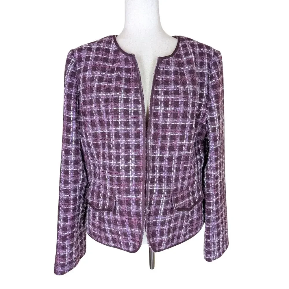 Ann Taylor Womens Size 16 Purple Tweed Jacket Hook And Eye Closure Equestrian